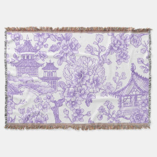 Paarse Chinoiserie Toile Draak Kersenbloesem Deken
