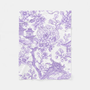 Paarse Chinoiserie Toile Draak Kersenbloesem Fleece Deken