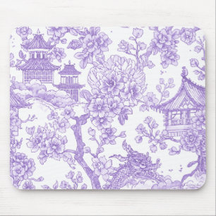 Paarse Chinoiserie Toile Draak Kersenbloesem Muismat