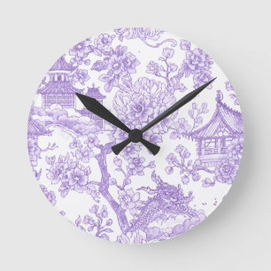 Paarse Chinoiserie Toile Draak Kersenbloesem Ronde Klok