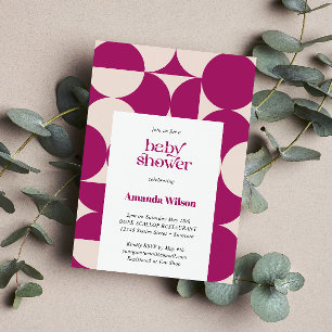 Paarse cirkel scallop midden eeuw Baby shower Kaart