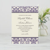 PAARSE CLASSY DAMASK | AFBEELDINGSINVITATIE KAART (Staand voorkant)