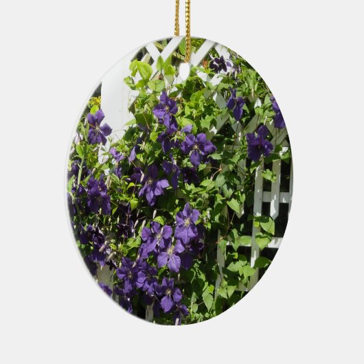 Paarse Clematis aan een Tralie Keramisch Ornament (Rechts)