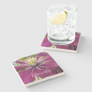 Paarse Clematis Bloei Bloemstuk Stenen Onderzetter