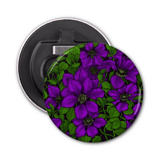 Paarse Clematis Button Flesopener (Voorkant)