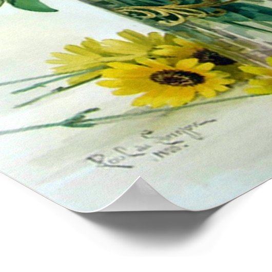 Paarse Clematis en White Daisies Print (Hoek)
