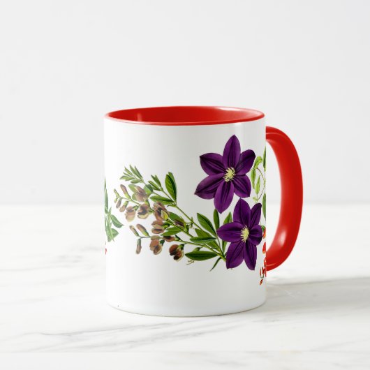 Paarse Clematis Red Flower and Greenery Coffee Mok (Voorkant rechts)