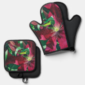 Paarse Clematis schilderij Ovenwant & Pannenlap Set (Voorkant / Achterkant)