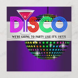 Paarse Cocktail Disco Feest Uitnodigingen
