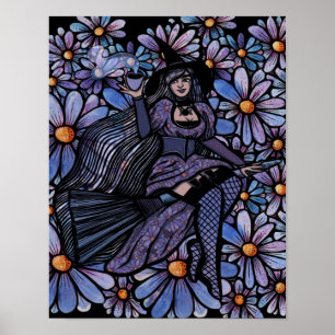 Paarse Coffee Witch Daisy Art Poster
