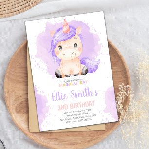 Paarse Colour Unicorn Birthday Invitations Kaart