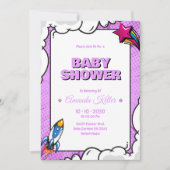 Paarse Comic Baby shower Invitation Kaart (Voorkant)