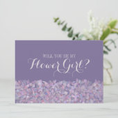 Paarse Confetti: word jij mijn Bloemenmeisje Kaart (Staand voorkant)