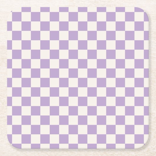 Paarse controle, Checkerboard Patroon, Gecontrolee Vierkante Kartonnen Onderzetter (Voorkant)