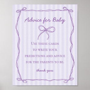 Paarse Coquette Boog Advies voor Baby shower Game Poster