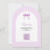 Paarse Coquette Boog QR Code Baby Shower Kaart (Achterkant)