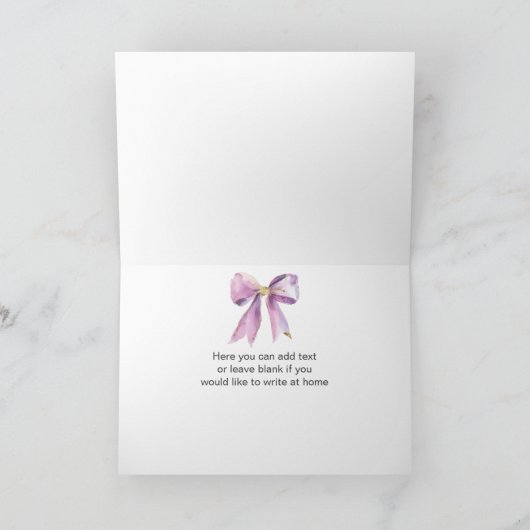 Paarse Coquette Bow Baby shower Bedankkaart (Binnen)