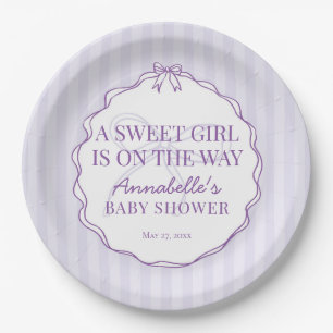 Paarse Coquette Bow Pastel Baby shower Tafeldecor Papieren Bordje