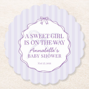 Paarse Coquette Bow Pastel Lavendel Baby shower Kartonnen Onderzetters