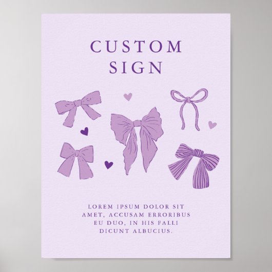 Paarse Coquette Bow Verjaardagsfeest Custom Sign Poster (Voorkant)