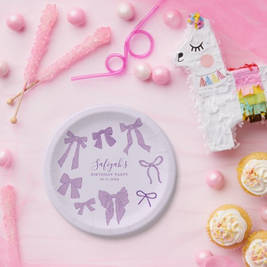 Paarse Coquette Ribbons Verjaardagsfeest Papieren Bordje (Feest)