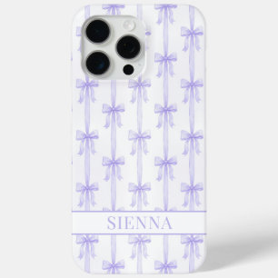 Paarse Coquette Strikjes Gestreept Met Initialen iPhone 15 Pro Max Hoesje