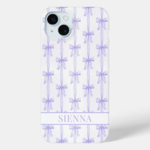 Paarse Coquette Strikken Gestreepte Monogram iPhone 15 Mini Hoesje