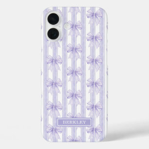Paarse Coquette Strikken op Strepen Monogram iPhone 16 Plus Hoesje