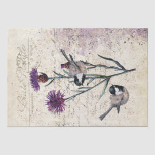 Paarse Cornflower Chickadee Bird Script Tissuepapier