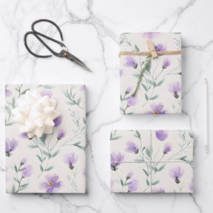 Paarse Cottagecore Wilde Bloemen Botanische Print Inpakpapier Vel