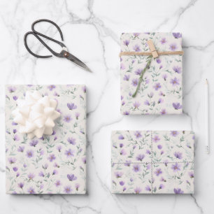 Paarse Cottagecore Wilde Bloemen Botanische Print Inpakpapier Vel