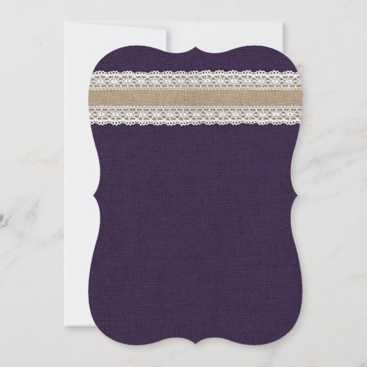 Paarse Country Burlap Lace String Lights Wedding Kaart (Achterkant)