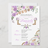 Paarse Cowgirl Laarzen & Touwen Mariachi Quinceañe Kaart (Voorkant)