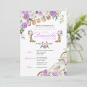 Paarse Cowgirl Laarzen & Touwen Mariachi Quinceañe Kaart (Staand voorkant)