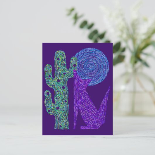 Paarse Coyote Wolf Kleurrijk Zuidwesters Ontwerp Briefkaart (Staand voorkant)