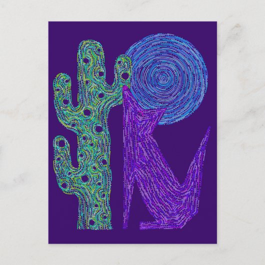 Paarse Coyote Wolf Kleurrijk Zuidwesters Ontwerp Briefkaart (Voorkant)