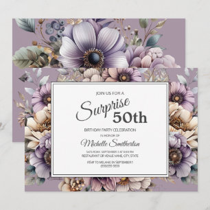 Paarse Cream Taupe Bloemen Verrassing 50ste Verjaa Kaart