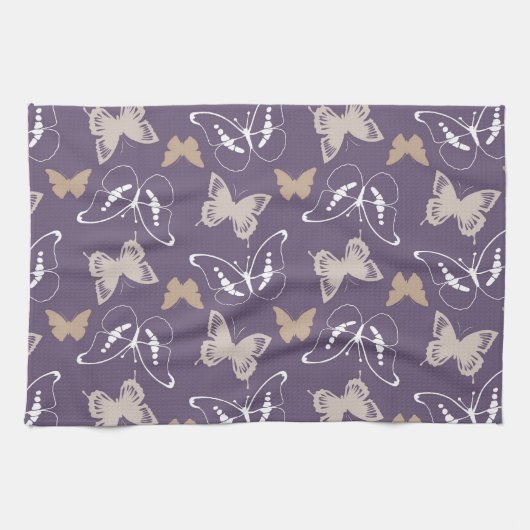 Paarse Cream Vlucht van Vlinders Theedoek (Horizontaal)
