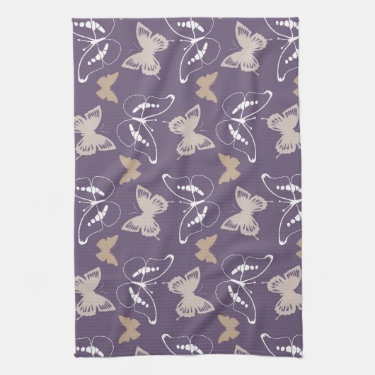 Paarse Cream Vlucht van Vlinders Theedoek (Verticaal)
