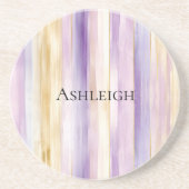 Paarse Crème Iris Strepen   Zandsteen Onderzetter (Voorkant)