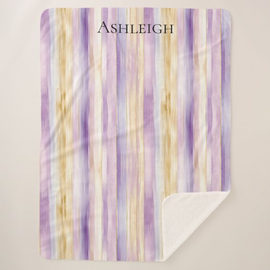 Paarse Crème Iris Stripes Sherpa Deken (Voorkant)