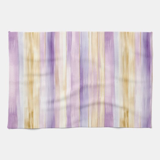 Paarse Crème Iris Stripes Theedoek (Horizontaal)