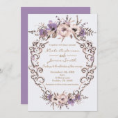 Paarse crème legant botanische Floral Weddenschap Kaart (Voorkant / Achterkant)