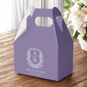 Paarse Crest Bloemen Monogram Huwelijk Modern Bedankdoosjes