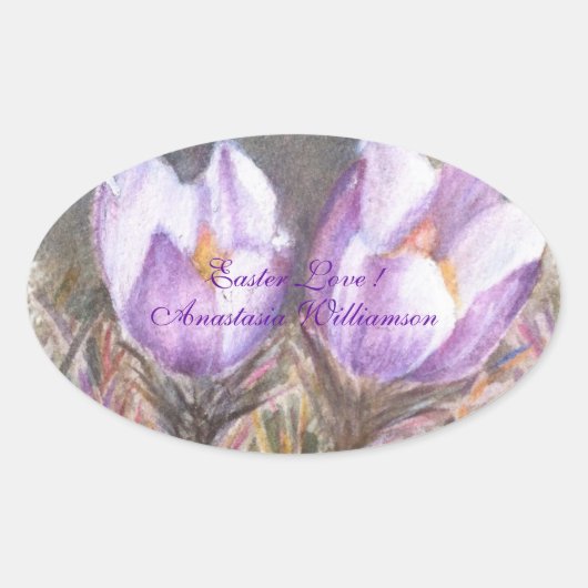 PAARSE CROCUS DIE EENVOUDIGER LOPEN ... OVALE STICKER (Voorkant)