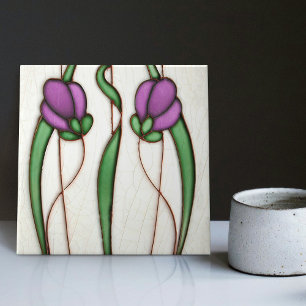 Paarse Crocus Wall Decor Art Nouveau Art Deco Tegeltje