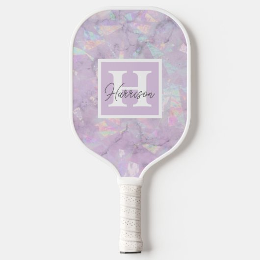 Paarse Crystal Geode Monogram & Naam Persoonlijk Pickleball Paddle (Voorkant)
