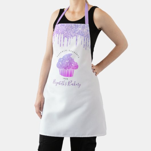 Paarse cupcake bakkerij chef-kok glitter drips mod schort (Insitu)