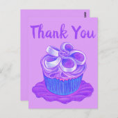 Paarse Cupcake Bord Dank u Briefkaart (Voorkant / Achterkant)