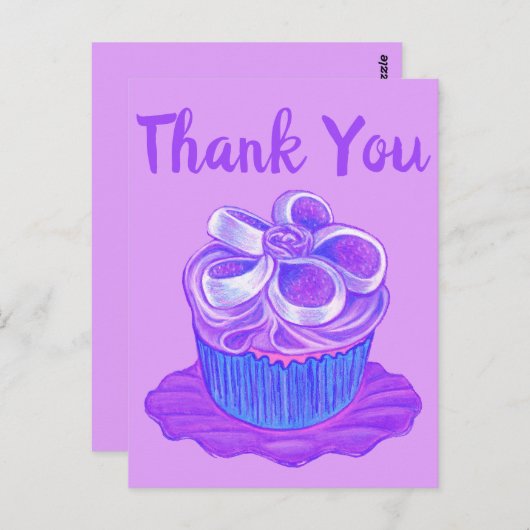 Paarse Cupcake Bord Dank u Briefkaart (Voorkant / Achterkant)